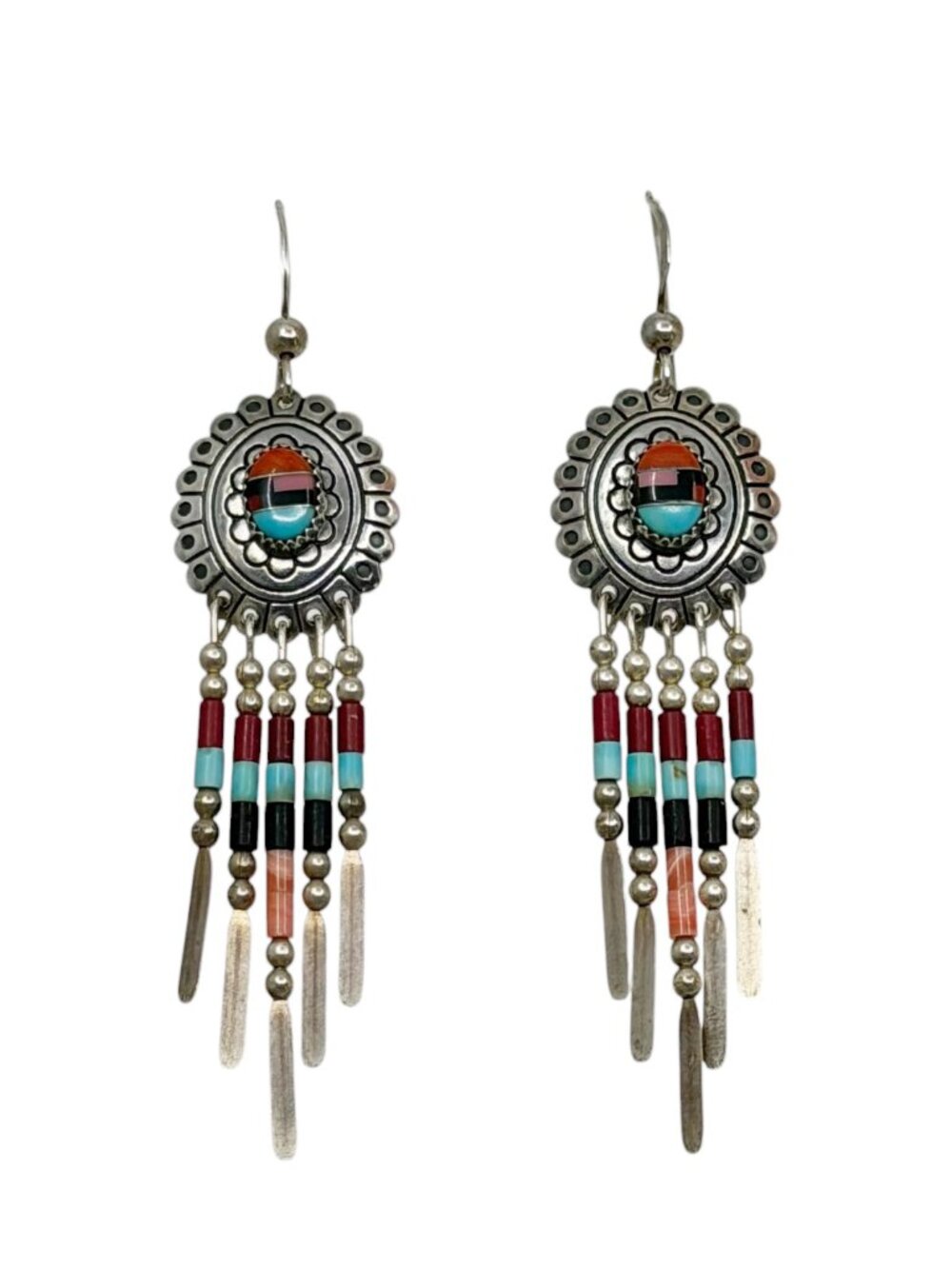 Quoc Turquoise Inc Sterling Silver gemstone inlay drop earrings - GM556